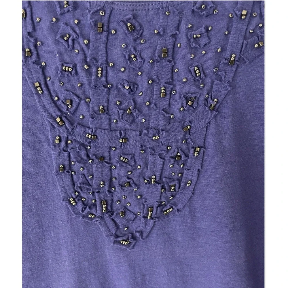 NWT Chico's Cotton Knit Tank Top PURPLE w/GUNMETAL BEADED Cut-Piece Trim SZ 2